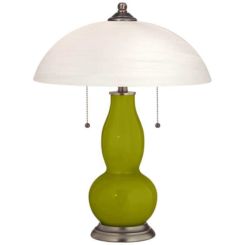 Image 1 Olive Green Gourd-Shaped Table Lamp with Alabaster Shade