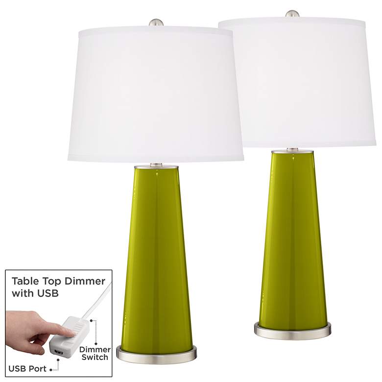 Image 1 Olive Green Leo Table Lamp Set of 2 with Dimmers
