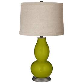 Image1 of Olive Green Linen Drum Shade Double Gourd Table Lamp