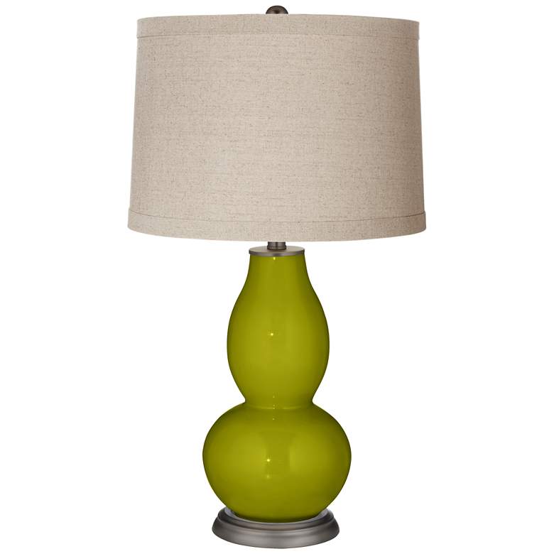 Image 1 Olive Green Linen Drum Shade Double Gourd Table Lamp
