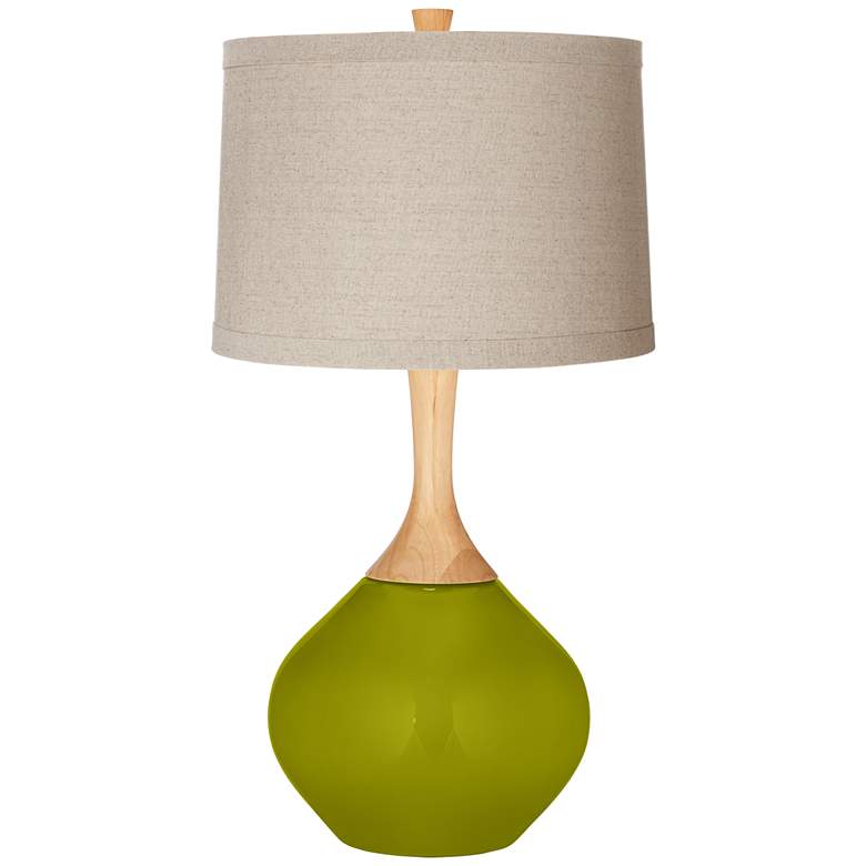 Image 1 Olive Green Natural Linen Drum Shade Wexler Table Lamp
