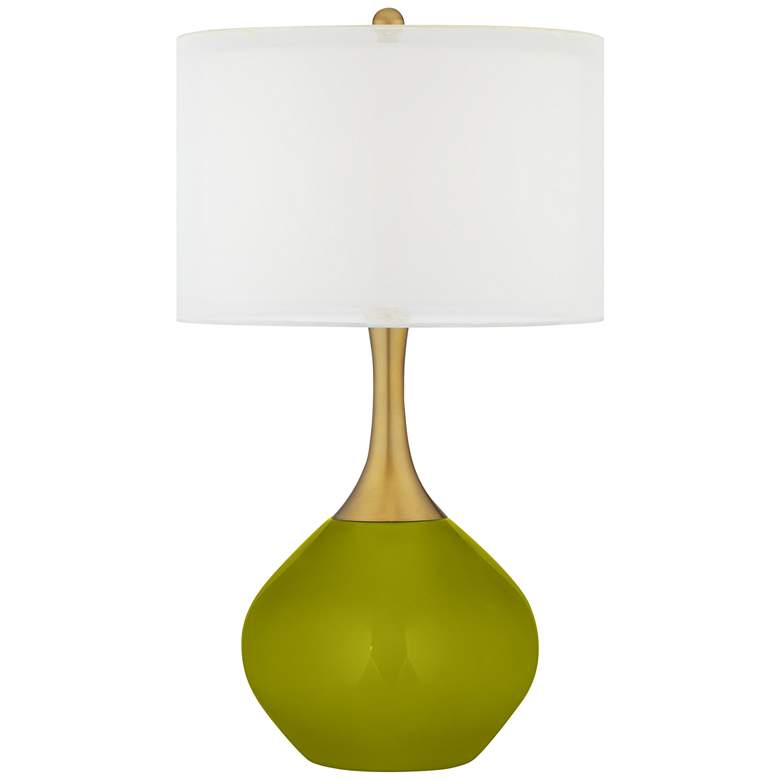 Image 1 Olive Green Nickki Brass Accent Modern Table Lamp