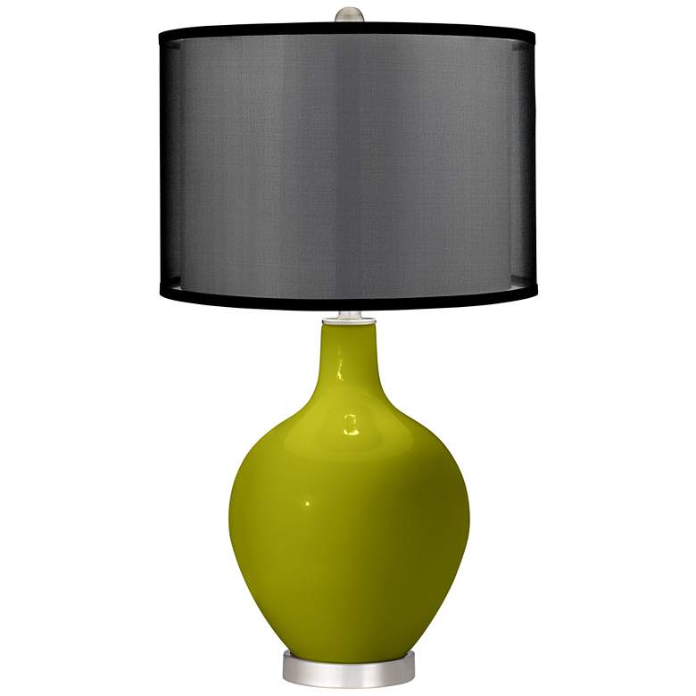Image 1 Olive Green Ovo Table Lamp with Organza Black Shade