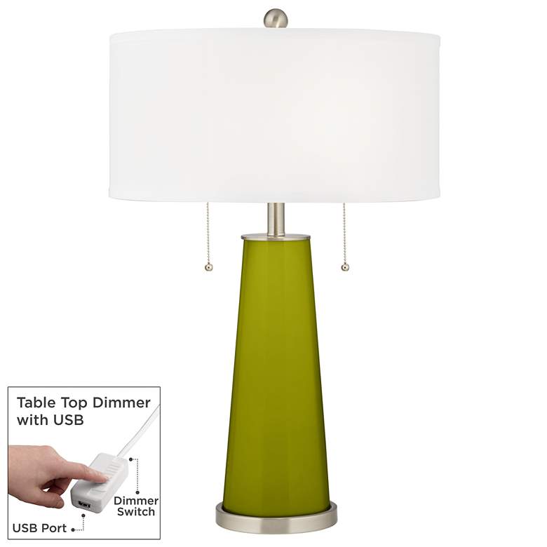Image 1 Olive Green Peggy Glass Table Lamp With Dimmer