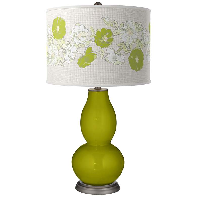 Olive Green Rose Bouquet Double Gourd Table Lamp