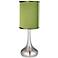 Olive Green Satin Cylinder Shade Steel Droplet Table Lamp