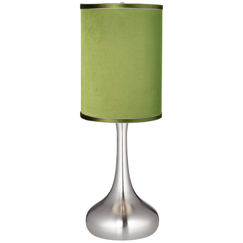 Image 1 Olive Green Satin Cylinder Shade Steel Droplet Table Lamp