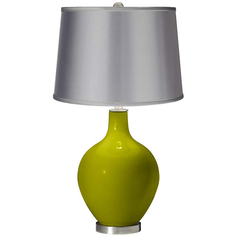 Image 1 Olive Green - Satin Light Gray Shade Ovo Table Lamp