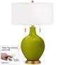 Olive Green Toby Brass Accents Table Lamp with Dimmer