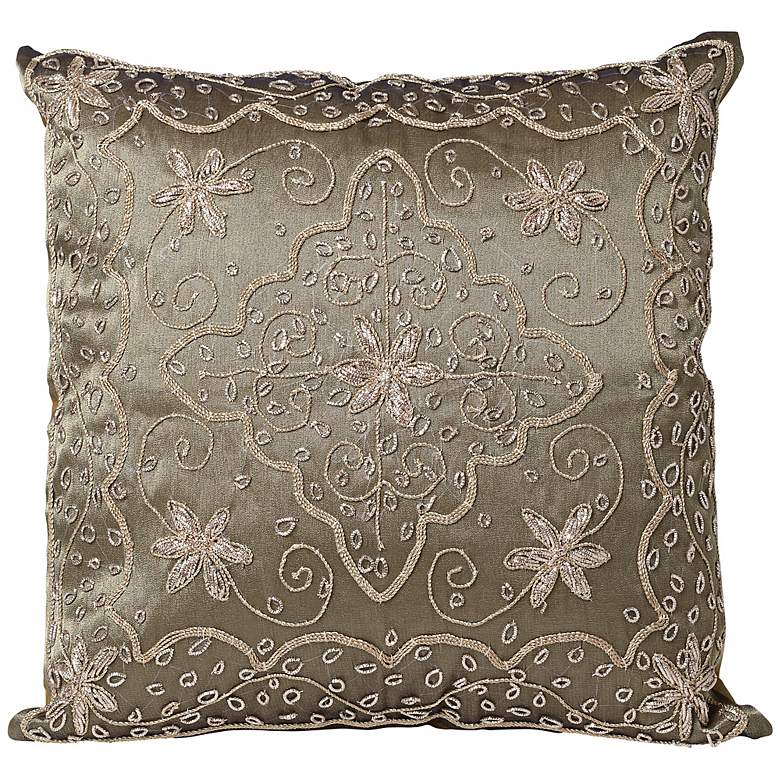 Image 1 Olive Hand-Made Beaded Accent Pillow