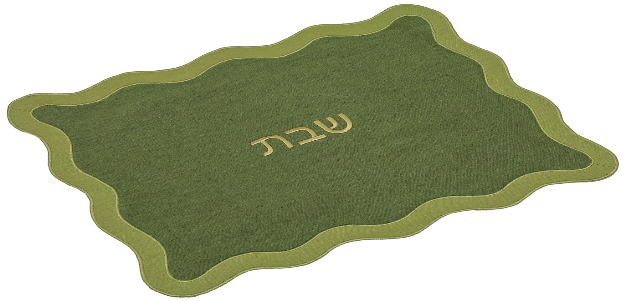 Image 2 Olive on Green Organic Cotton / Linen Wavy Challah Cover more views