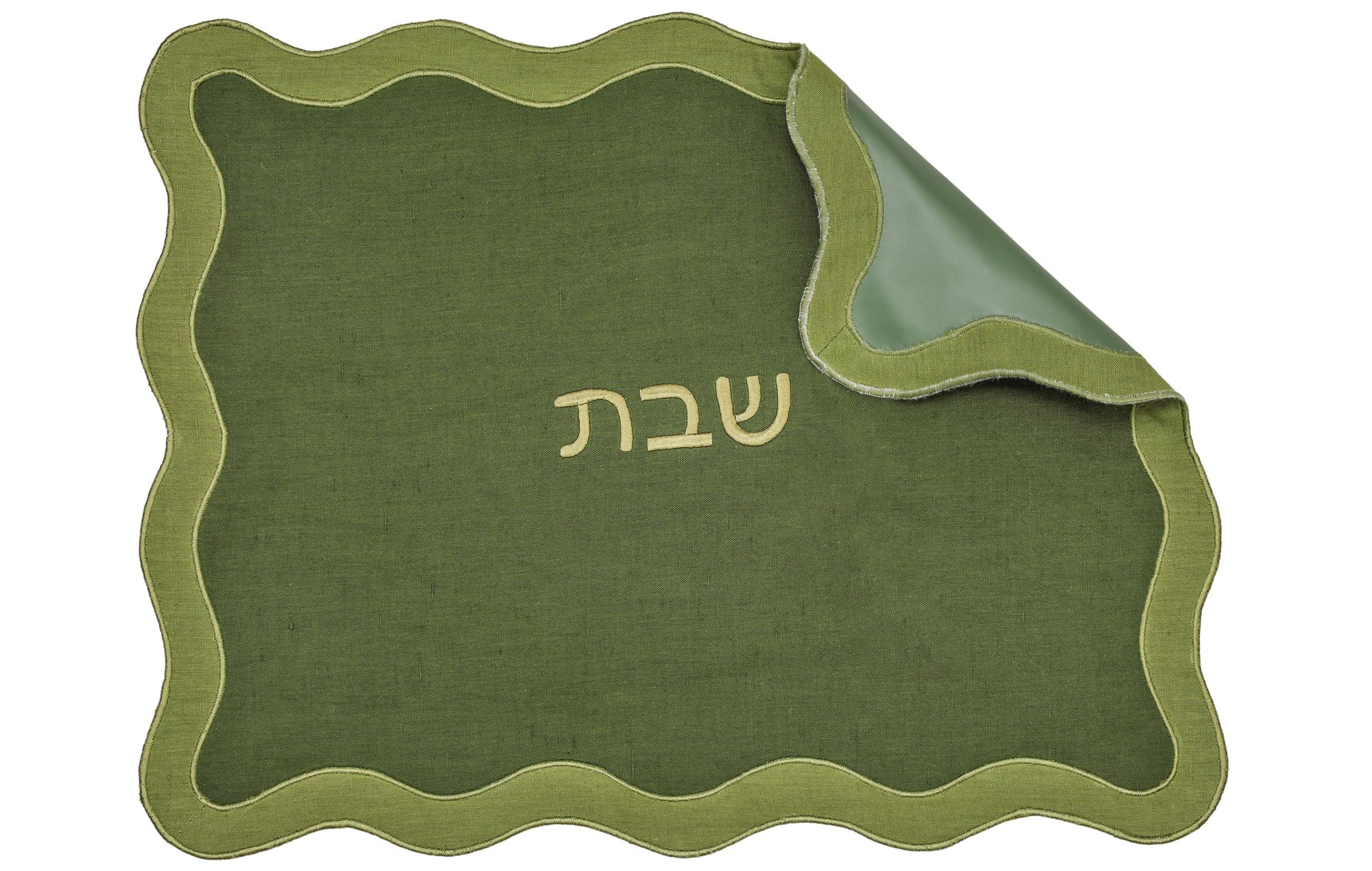 Image 4 Olive on Green Organic Cotton / Linen Wavy Challah Cover more views