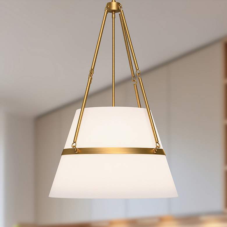 Image 1 Oliver 18" Wide Aged Gold Pendant Light w/ White Linen Shade