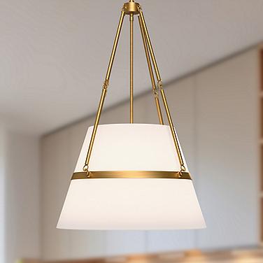 Oliver 18" Wide Aged Gold Pendant Light w/ White Linen Shade
