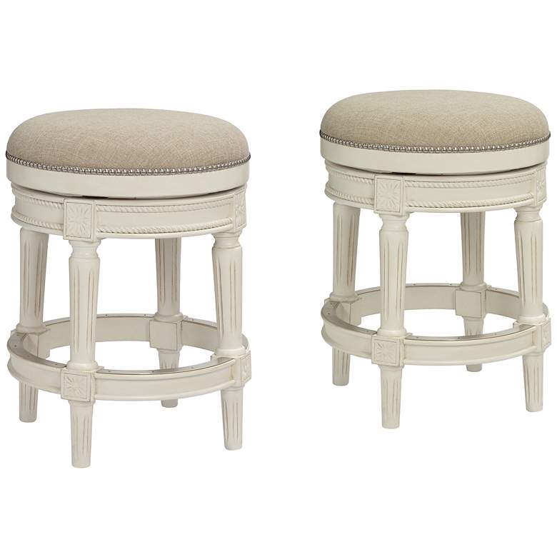 Image 1 Oliver 24 1/2" Cream Fabric Backless Swivel Counter Stools Set of 2