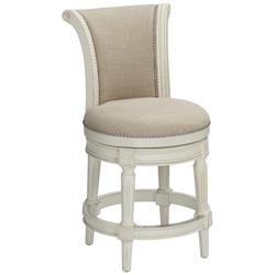 Oliver 24 1/2&quot; Cream Fabric Scroll Back Swivel Counter Stool