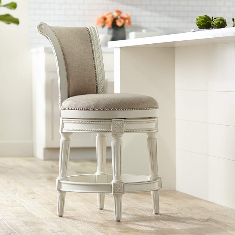 Image 1 Oliver 24 1/2 inch Cream Fabric Scroll Back Swivel Counter Stool