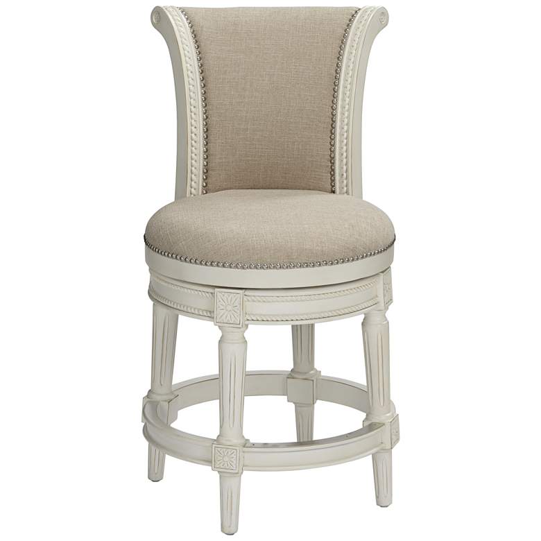 Image 7 Oliver 24 1/2" Cream Fabric Scroll Back Swivel Counter Stool more views