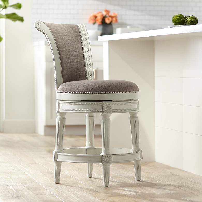 Image 2 Oliver 24 1/2 inch Pewter and White Traditional Swivel Counter Stool