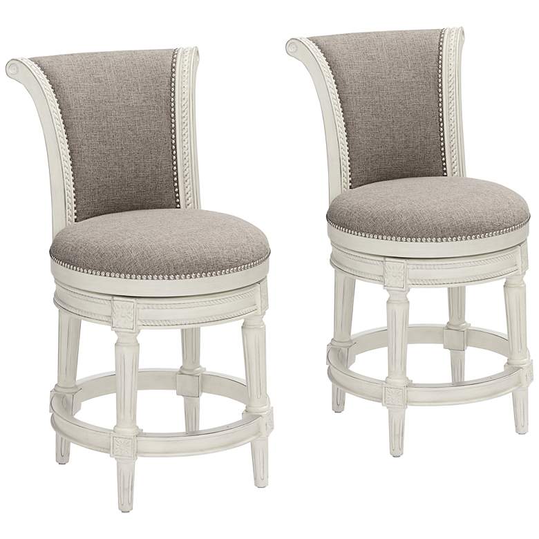 Image 2 Oliver 24 1/2" Pewter Gray Fabric Swivel Counter Stools Set of 2