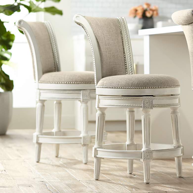 Image 1 Oliver 24 1/2" Pewter Gray Fabric Swivel Counter Stools Set of 2