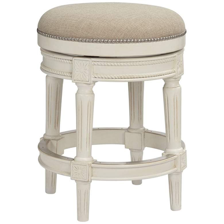 Image 2 Oliver 26 1/2 inch Cream Fabric Backless Swivel Seat Counter Stool