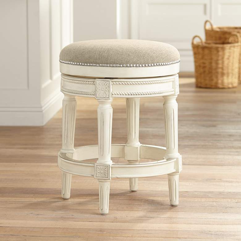 Image 1 Oliver 26 1/2" Cream Fabric Backless Swivel Seat Counter Stool