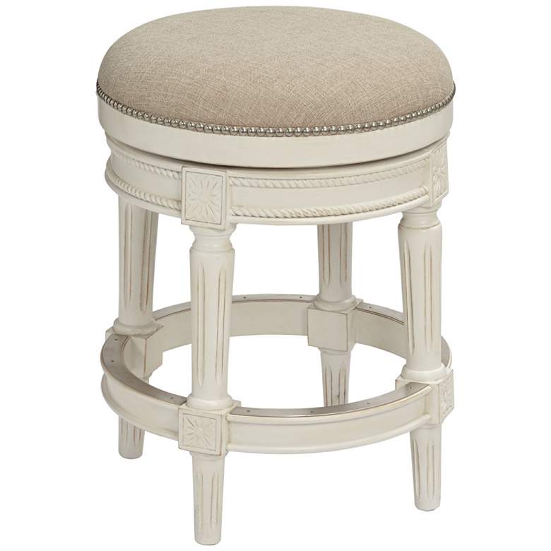 Image 6 Oliver 26 1/2 inch Cream Fabric Backless Swivel Seat Counter Stool more views