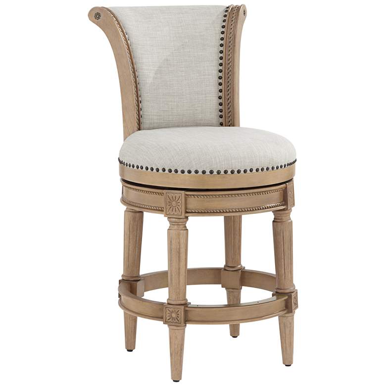 Image 2 Oliver 26 1/4" High Sand Fabric Scroll Back Swivel Counter Stool