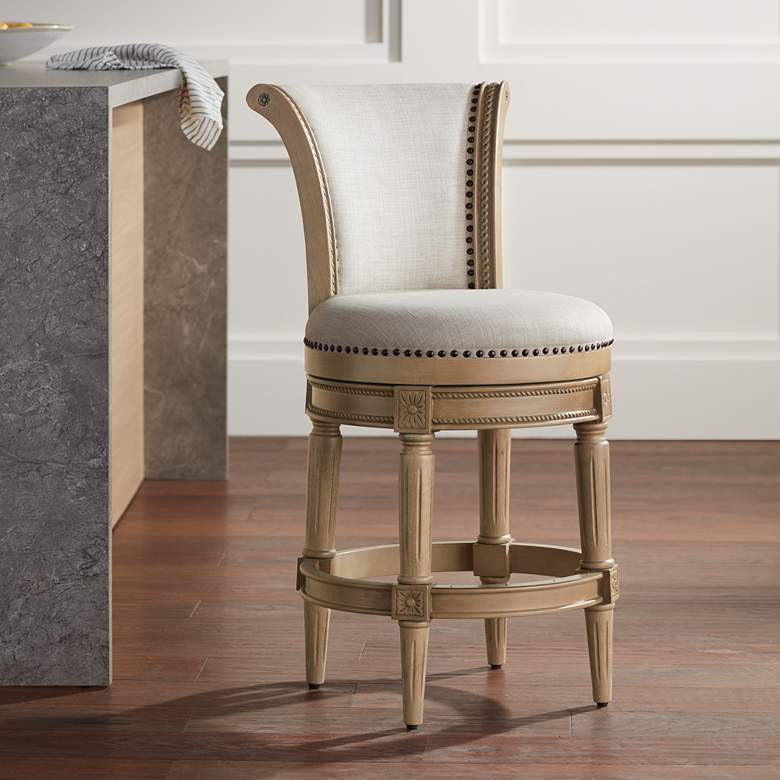 Image 1 Oliver 26 1/4" High Sand Fabric Scroll Back Swivel Counter Stool