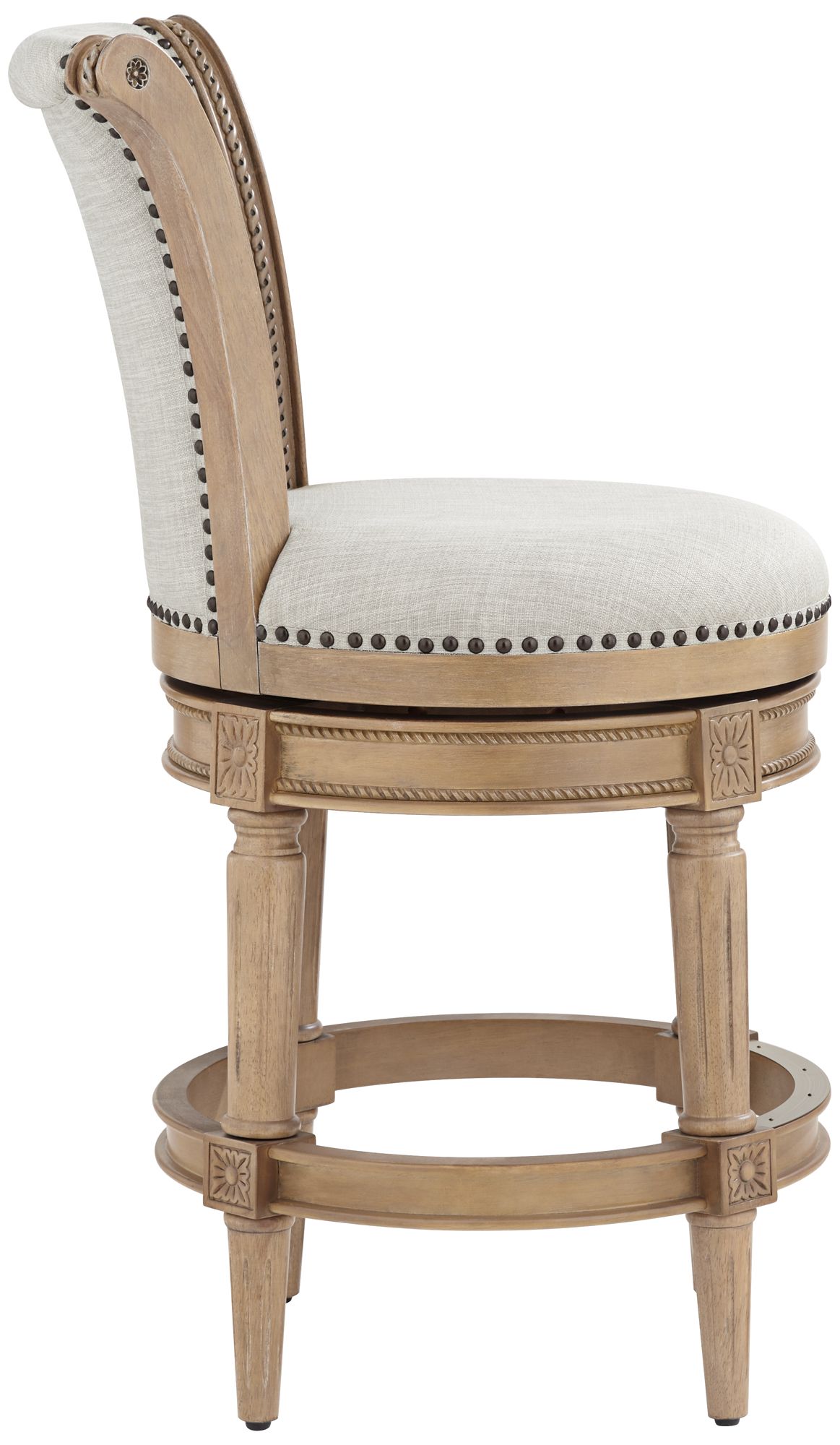 Oliver 26 1/4" High Sand Fabric Scroll Back Swivel Counter Stool