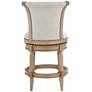 Oliver 26 1/4" High Sand Fabric Scroll Back Swivel Counter Stool