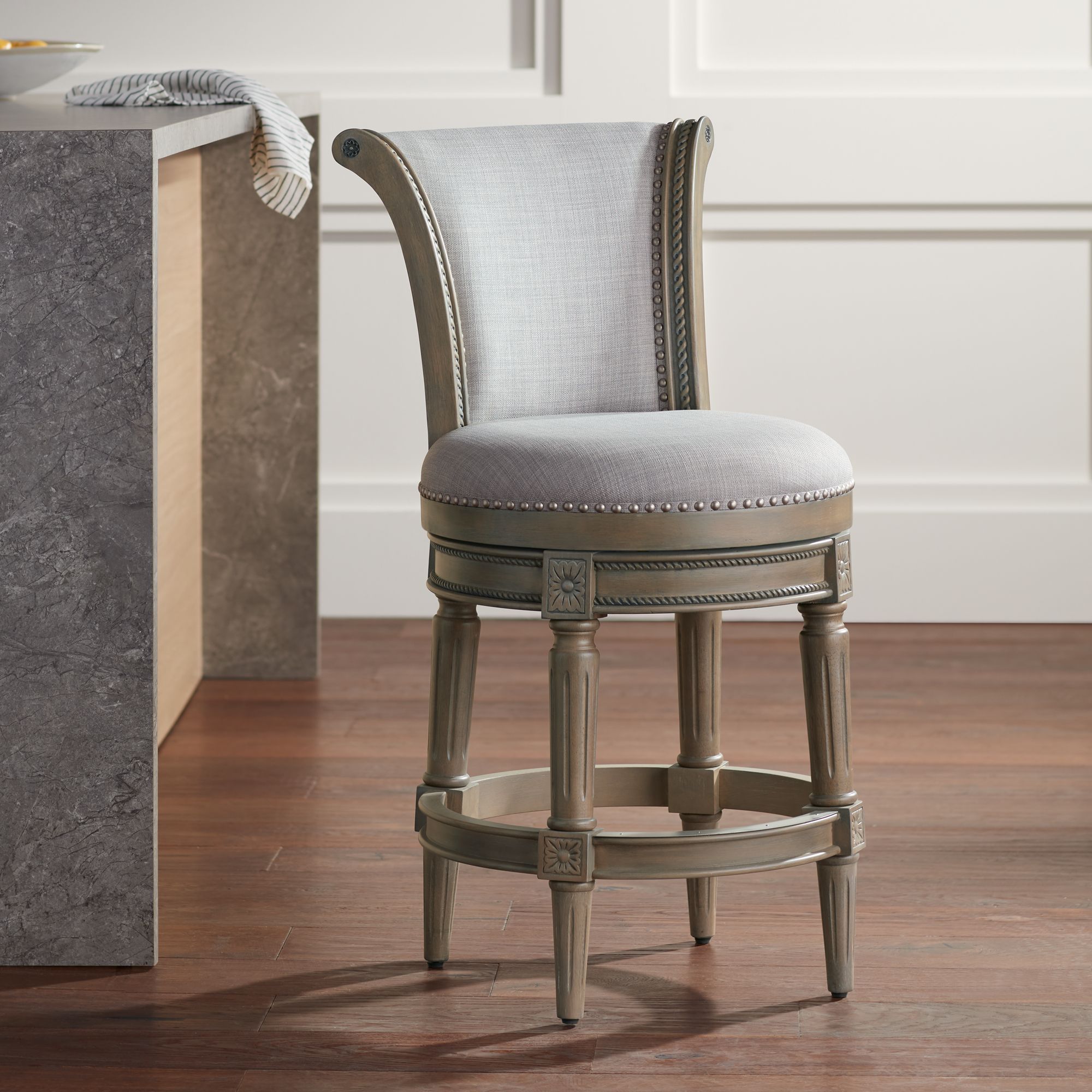 Oliver 26" Ash Gray Fabric Swivel Counter Stools Set of 2