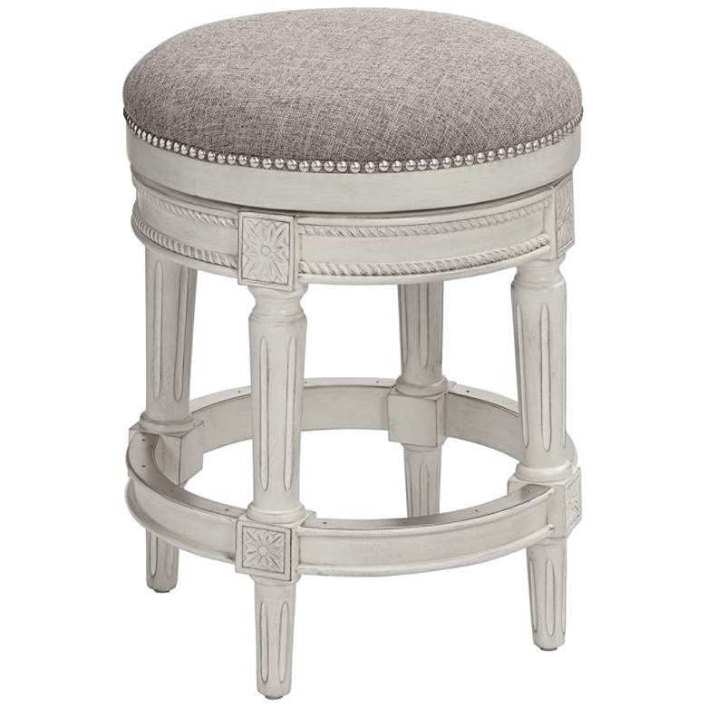Image 6 Oliver 26" Pewter Fabric Vintage Gray Swivel Counter Stool more views