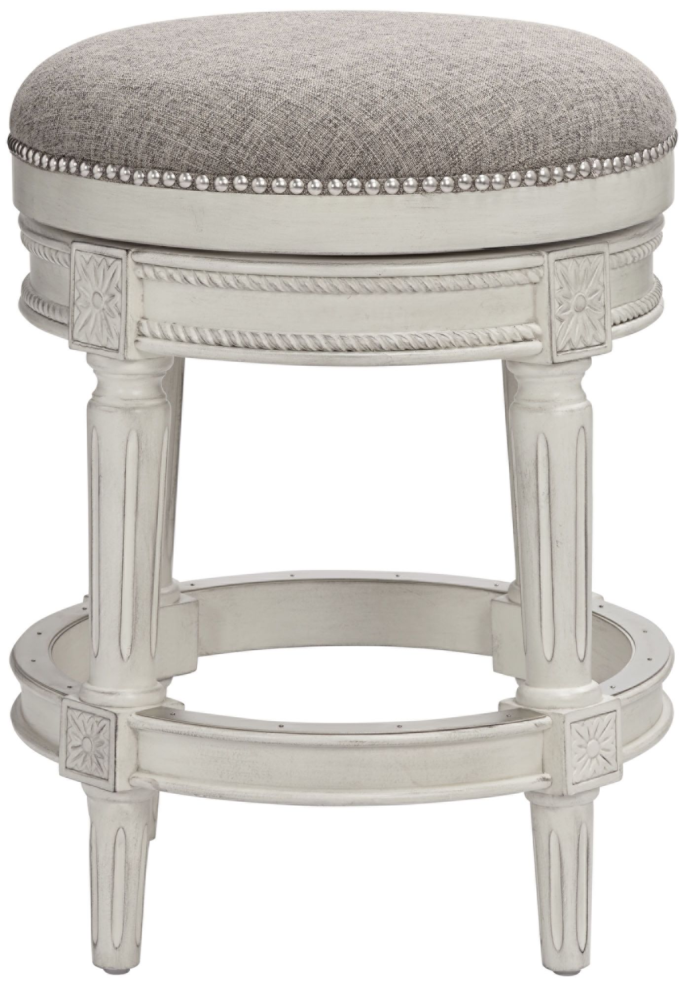 Oliver 26" Pewter Fabric Vintage Gray Swivel Counter Stool