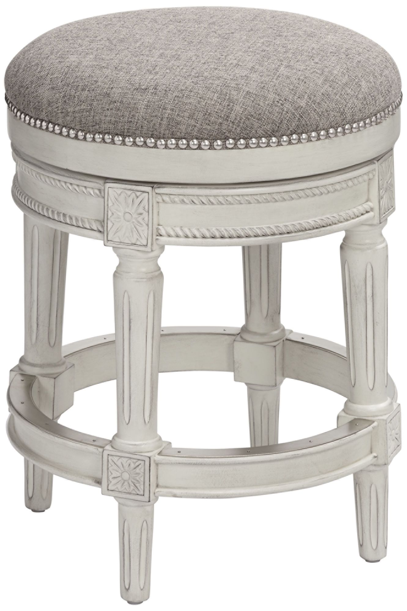 Image 5 Oliver 26" Pewter Gray Fabric Backless Swivel Counter Stools Set of 2 more views