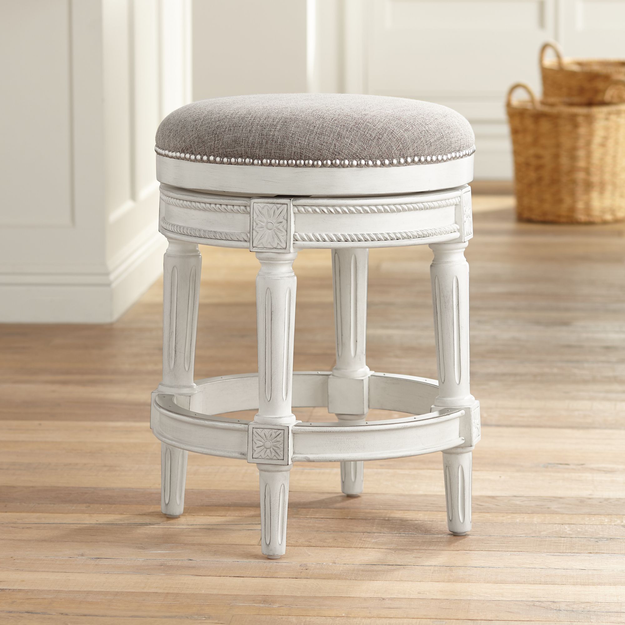 Oliver 26" Pewter Gray Fabric Backless Swivel Counter Stools Set of 2