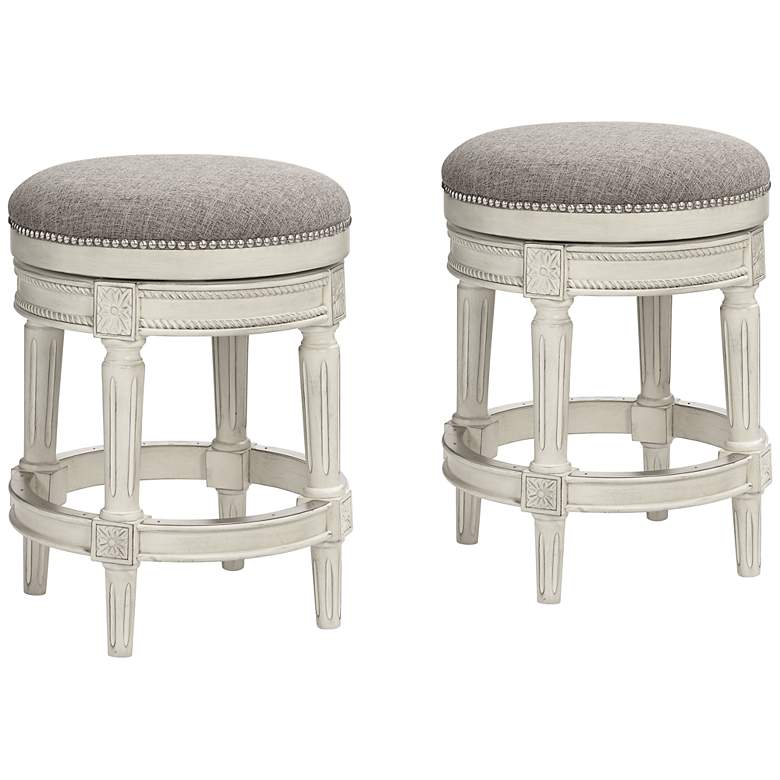 Image 1 Oliver 26" Pewter Gray Fabric Backless Swivel Counter Stools Set of 2