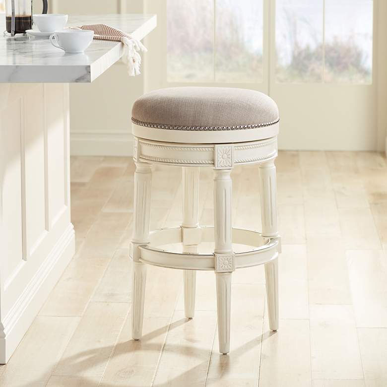 Image 7 Oliver 30 1/2" Erin Cream Fabric Backless Swivel Bar Stools Set of 2 more views