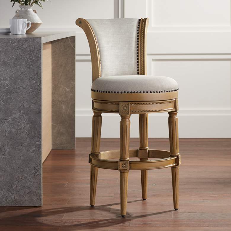 Image 1 Oliver 30 1/2" High Sand Fabric Scroll Back Swivel Bar Stool