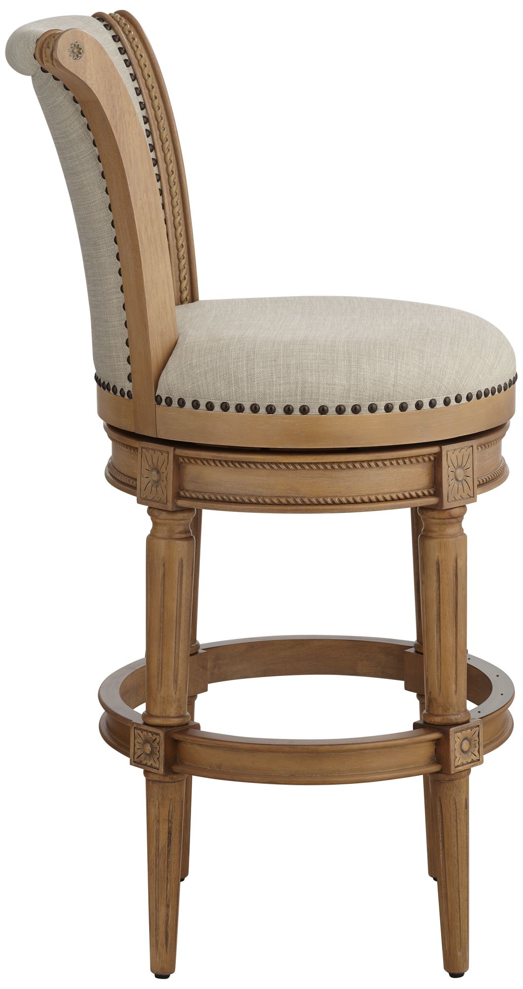 Oliver 30 1/2" High Sand Fabric Scroll Back Swivel Bar Stool