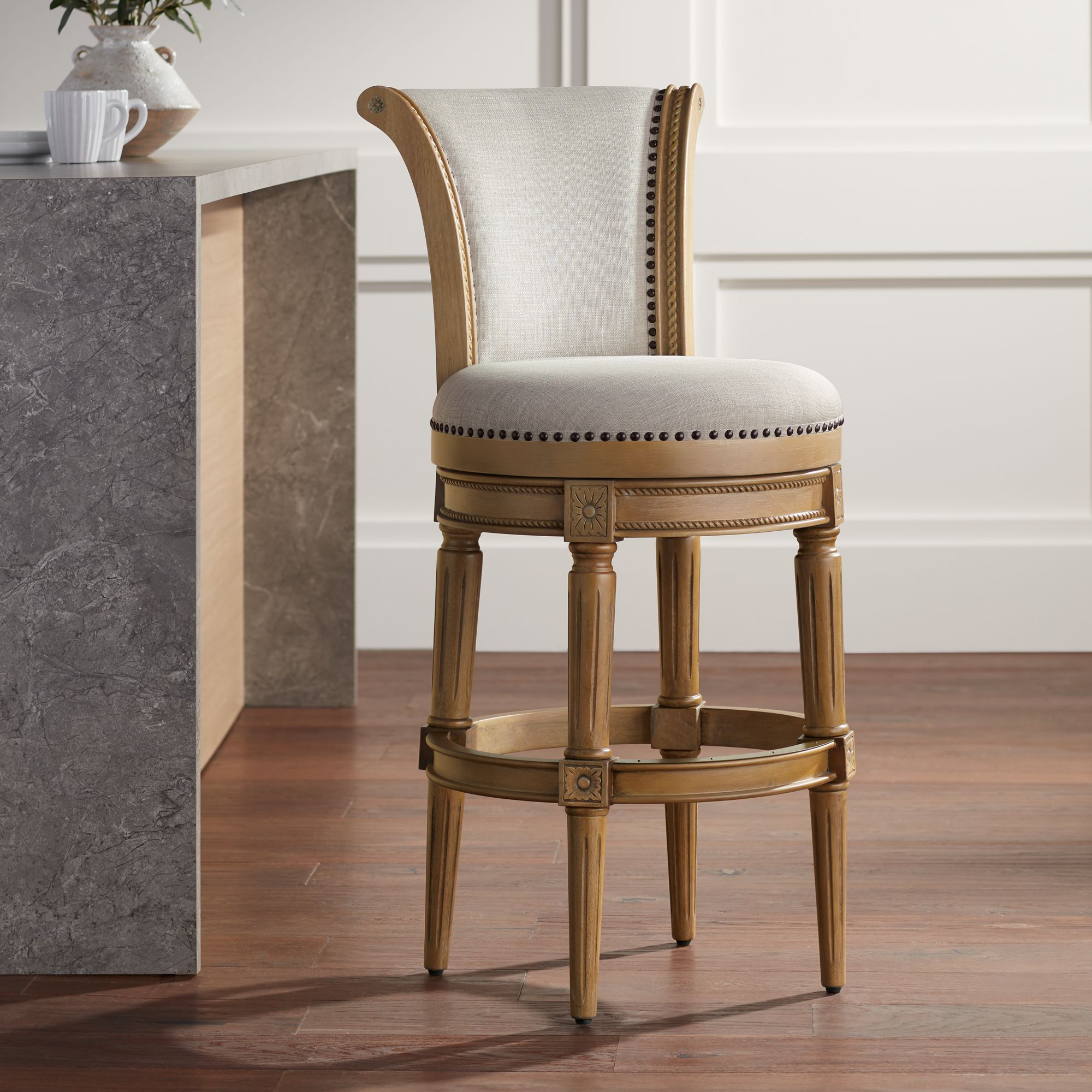 Oliver 30 1/2" Sand Fabric Swivel Bar Stools Set of 2