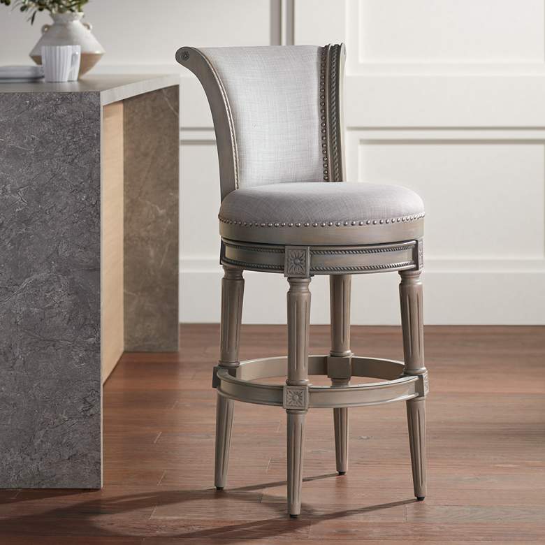 Image 1 Oliver 30 3/4" High Ash Gray Fabric Scroll Back Swivel Bar Stool