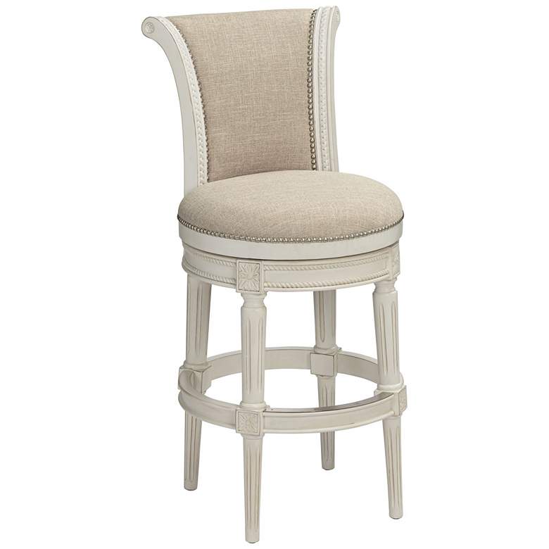 Oliver 30&quot; Cream Fabric Scroll Back Swivel Bar Stool more views