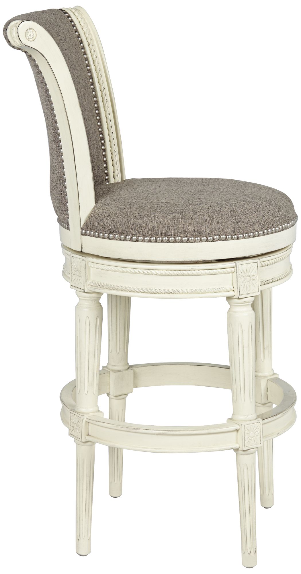 Oliver 30" High Pewter Scroll Back Swivel Bar Stool in scene