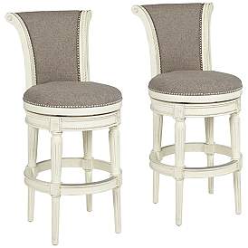 Image1 of Oliver 30" Pewter Gray Fabric Swivel Bar Stools Set of 2