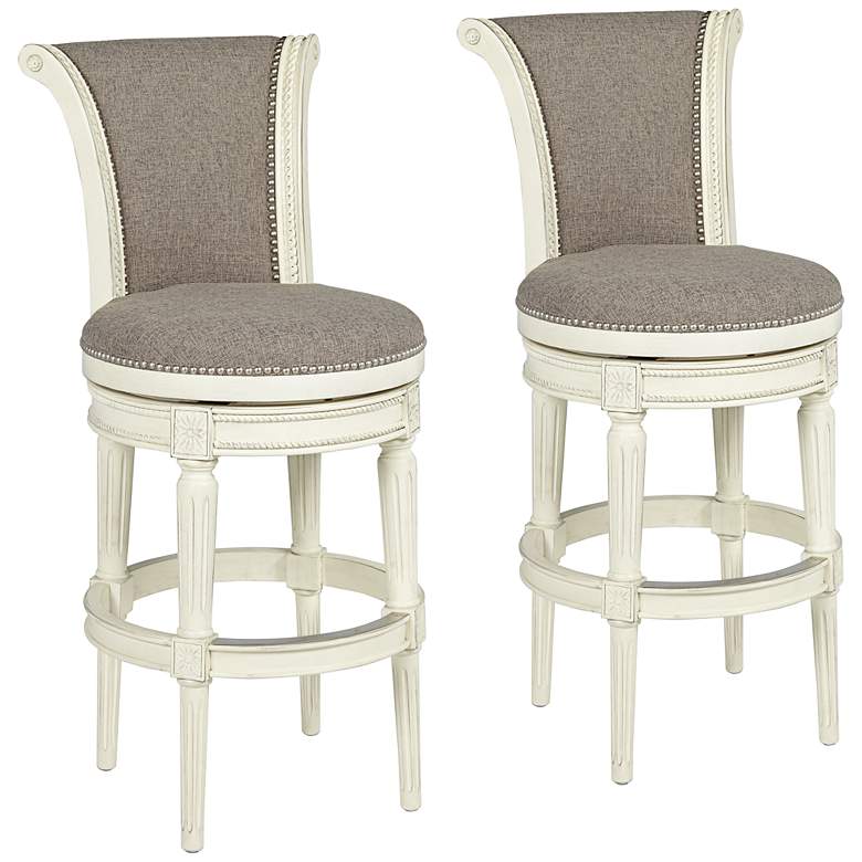 Image 1 Oliver 30" Pewter Gray Fabric Swivel Bar Stools Set of 2