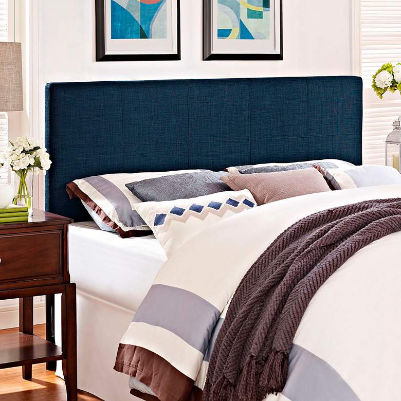 Image 1 Oliver Navy 10-Square Stitched Queen Fabric Headboard