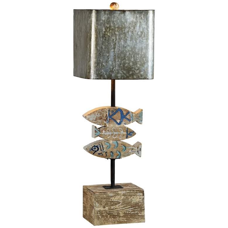 Image 1 Oliver Rustic Washed Wood Finish Fish Table Lamp