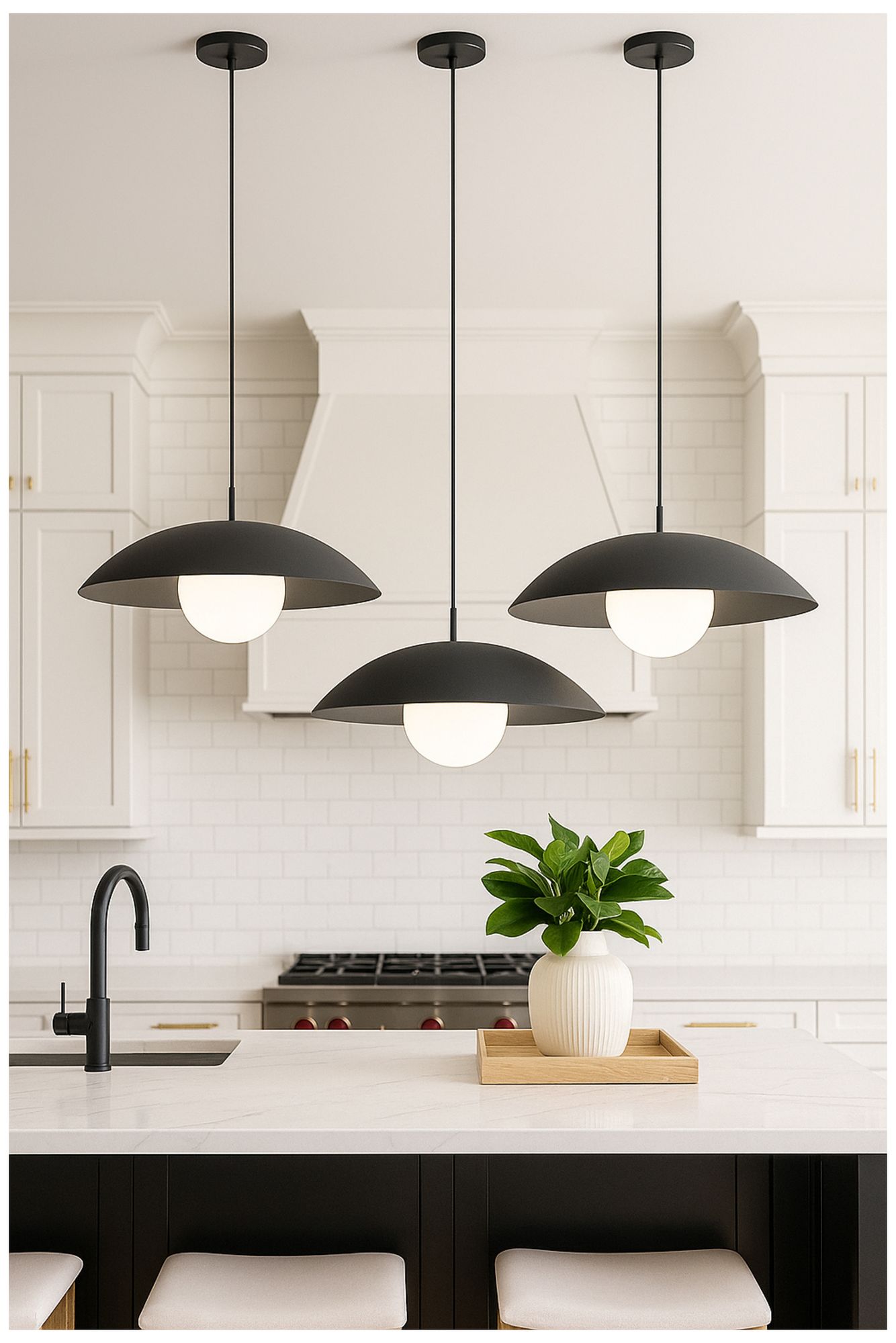 Olivia 16" Wide Matte Black, White Pendant